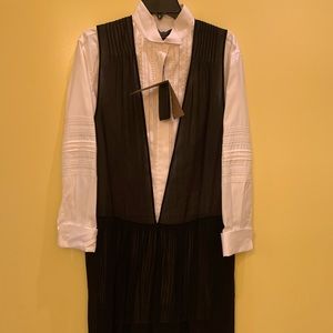New Burberry White Dress Shirt with Black Veil
